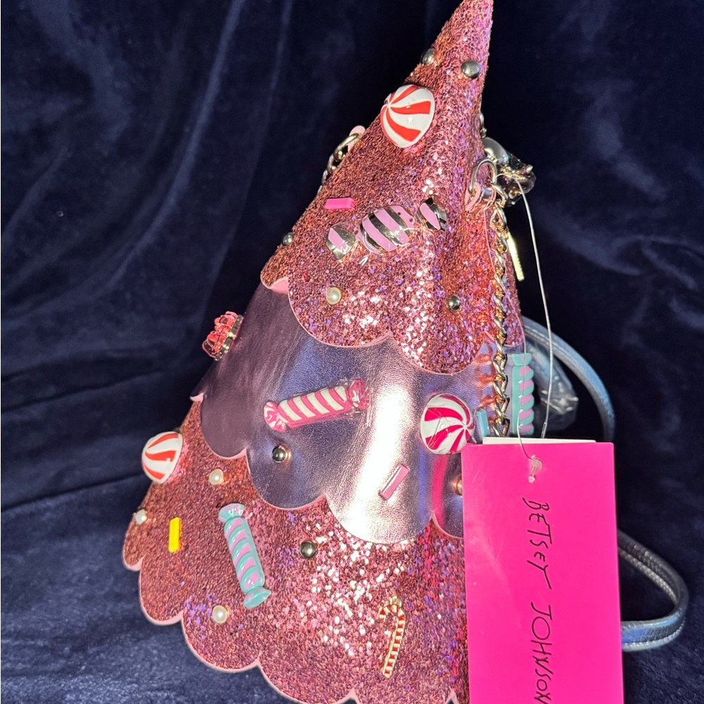Betsey Johnson Pink Glitter Christmas Candy Tree Bag